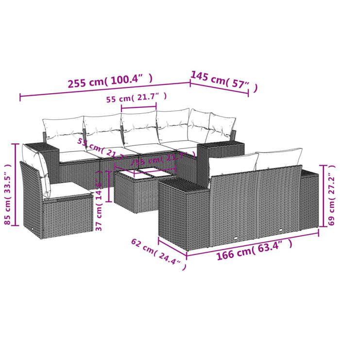 VidaXL Garden Lounge Set with Cushions 9 Pcs, Patio Sofas, Patio Furniture Set, Outdoor Furniture, Grey 3222849