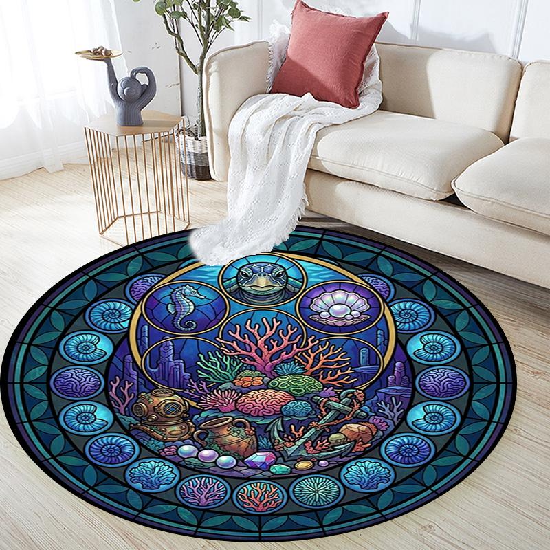 Underwater Treasures Window Round Area Rug Under Office Chairs Bedroom Living Room Home Decor