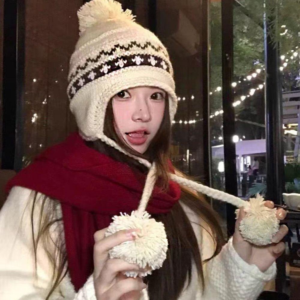 Wool Fair Isle Style Beanies Printed Ear Protection Hat Fashion Lei Feng Hat  Autumn