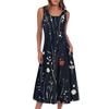Women's Casual Fashion Floral Print Round Neck Sleeveless Midi Dress