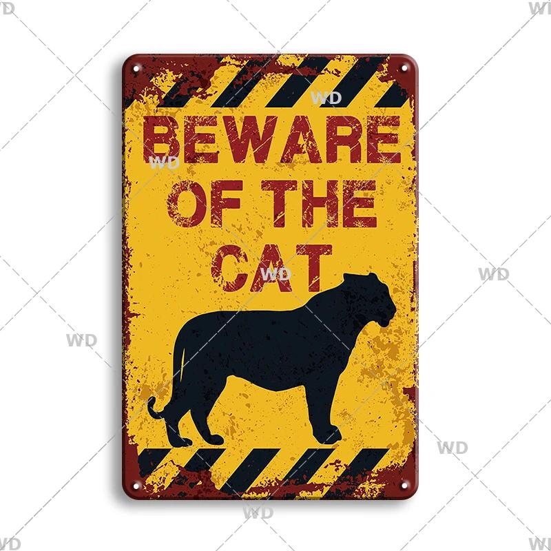Attenzione Pericolo Cartelli Metallici Attenzione agli Animali Poster Gatto Targhetta Murale Vintage Placca Metallica Pub Bar Casa Pittura Decorazione Man Cave