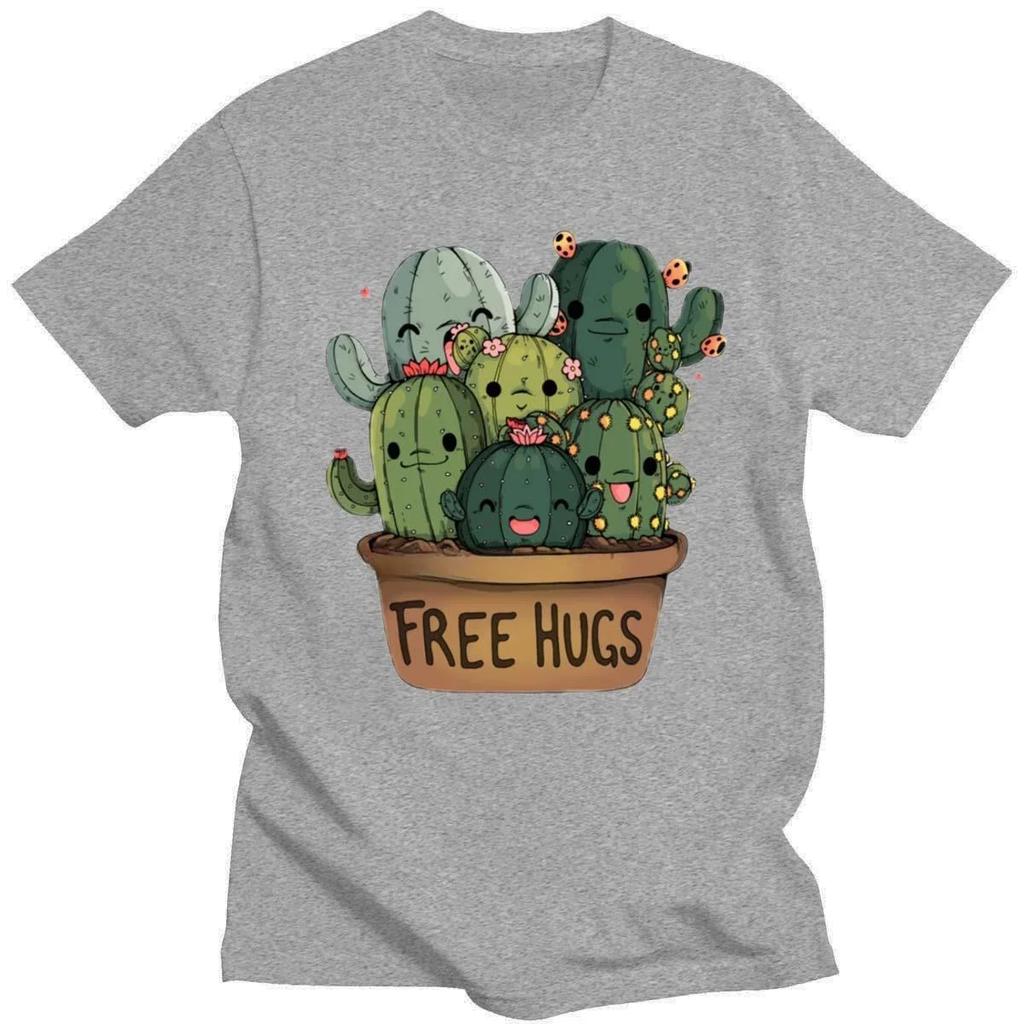 Heavyweight Informal New Arrival Fashion Free Hug Plants Cactus Print Unisex Tee Shirt Female Graphic Cotton Streetwear Camisas