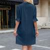 Women's Loose Casual Solid Color Five Quarter Sleeve V-neck Loose Dress Fashionable Dress