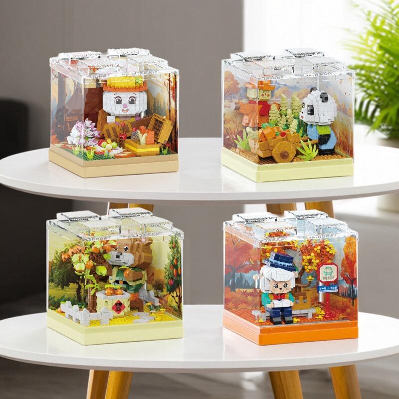 Lovely Cartoon Animal Micro Diamond Building Block Rabbit Panda Bear Sheep Scene Nanobricks 3D Wall Bricks Toys For Kids Gifts
