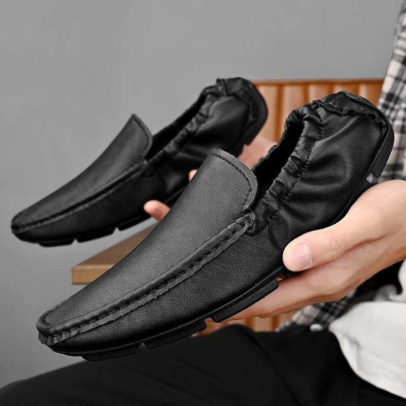Fashion Genuine Leather Men Loafers Shoes High Quality Moccasins Driving Shoes Green Orange Office Shoes Casual Loafers Big Size 38-49