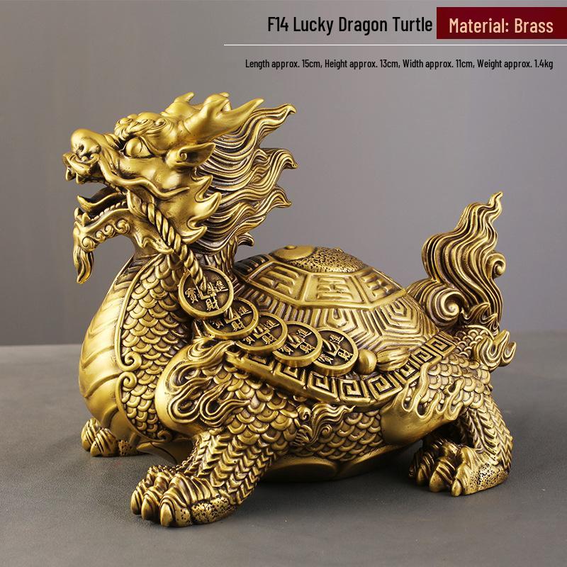 Wealth-Attracting Brass Dragon Turtle Office and Home Ornament