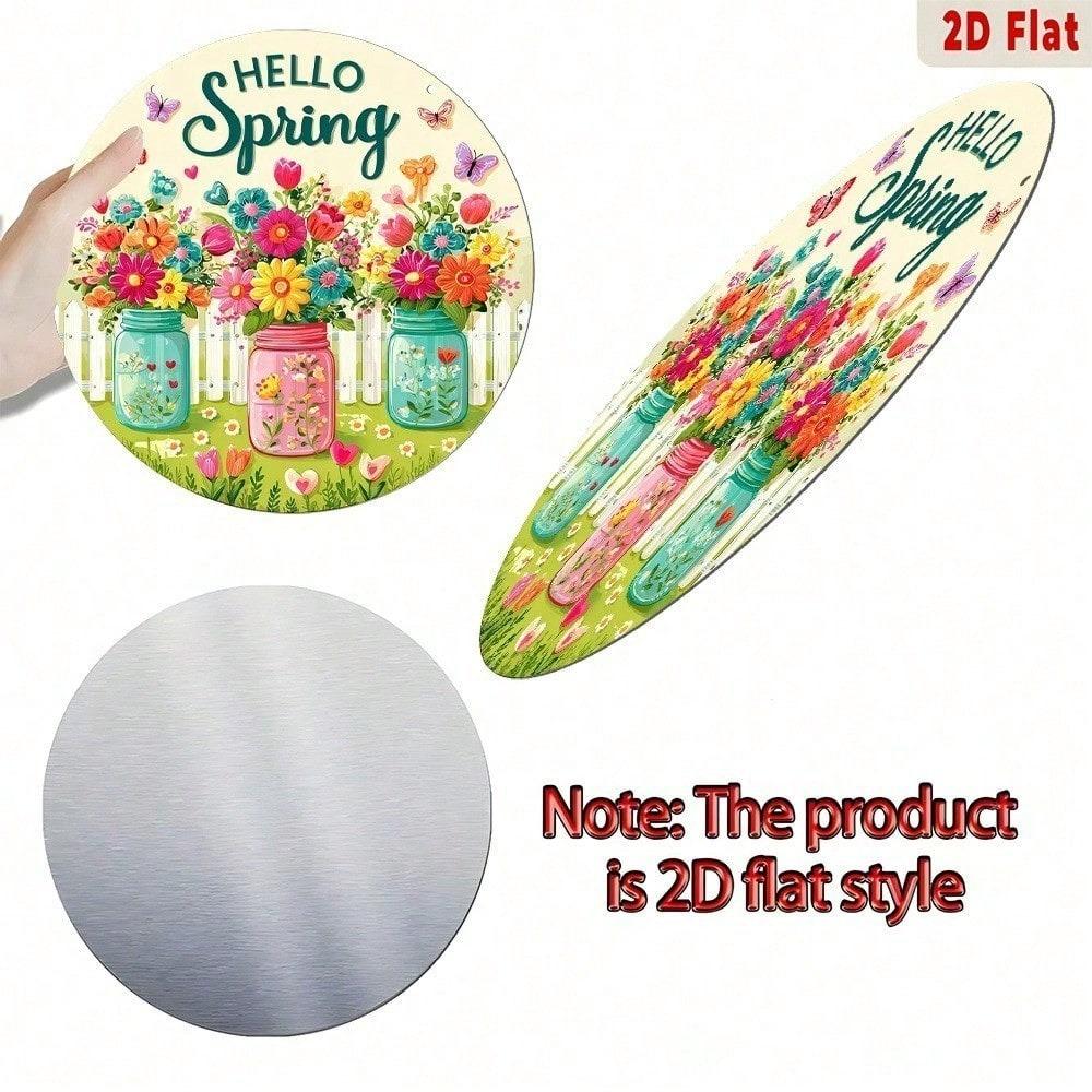 Spring Flower Jar Round Metal Wall Art Aluminum Floral Sign Home Decor Graduation Gift