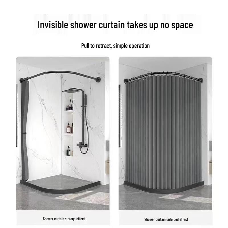 Handon Folding Magnetic Arc Shower Curtain with Aluminum Rod
