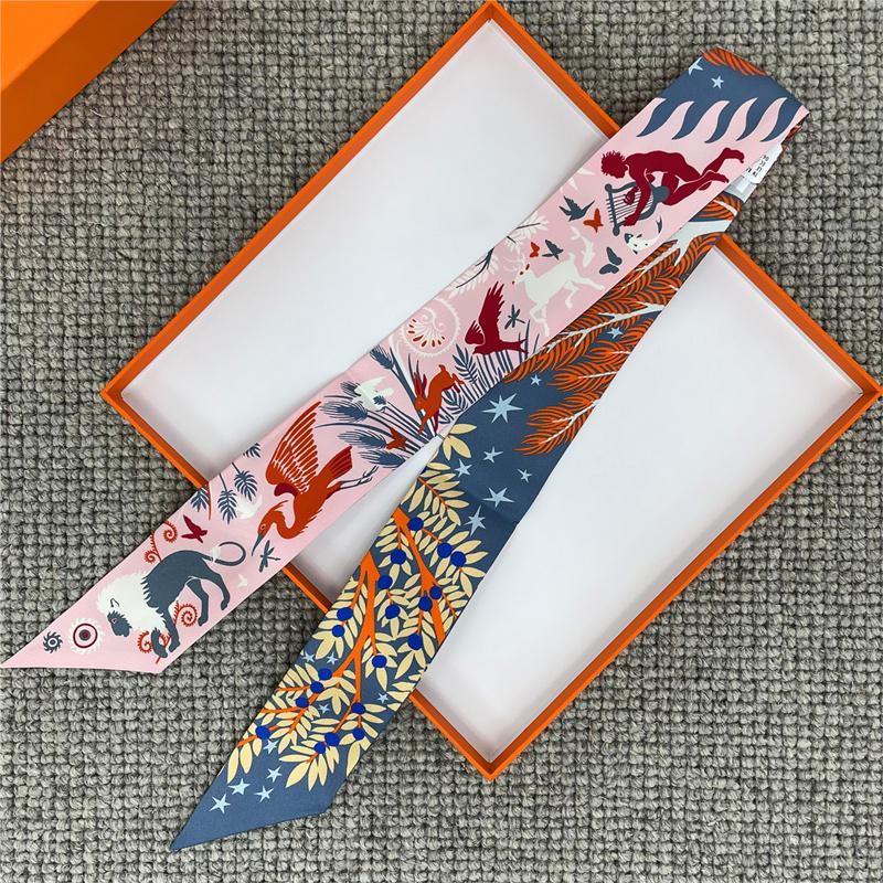 POBING Cashew Print 18m/m Twill Silk Scarves Women Luxury Brand Scarf Bag Ribbons Tie Head Scarf Small Long Skinny Scarf 86*5CM