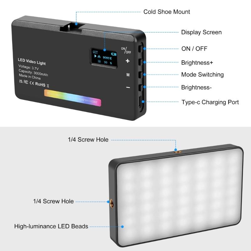 Handheld Camera Light Rechargeable USB C Powered Mini Photography Lighting For Video Photoshoots Live Broadcast