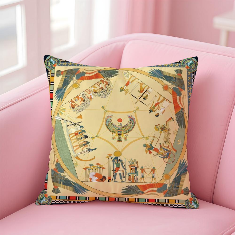 Historical Style Egypt Pharaoh Cultural Style Cushion Cover Linen Pillowcase Cover Soft Decor for Sofa Home Room