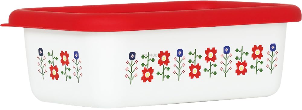 Fuji Enamel Mysa Shallow Square Container L Red MY-L.R