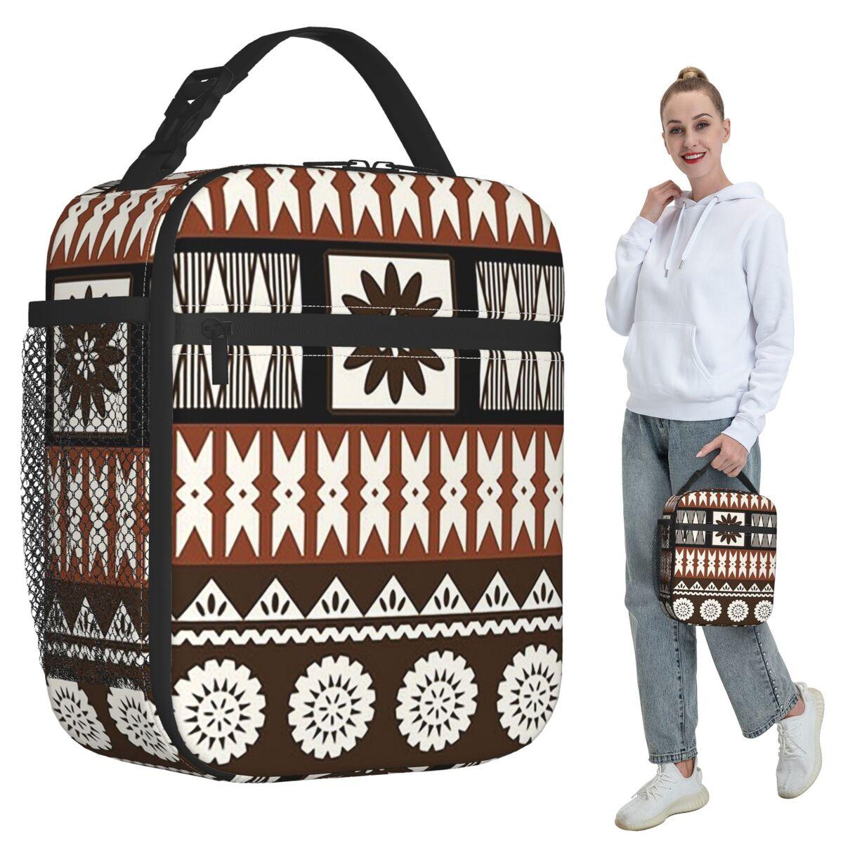 Fijian Masi - Tapa Insulated Lunch Bag for Women Office Cooler Thermal Food Box Tote Portable Lunch Boxes Container One Size
