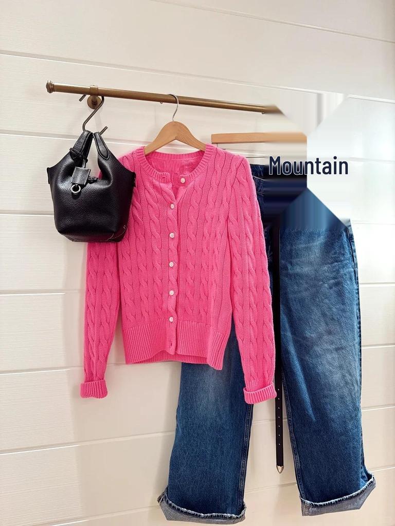 High-Quality Ralph 25 Early Autumn Cotton Cable Knit Sweater with Small Pony Embroidery - Round Neck, Long Sleeve Cardigan
