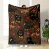 Cartoon Dachshunds and Pink Hearts On a Brown Background. for All Seasons Blanket Lunch Break Throw Gift