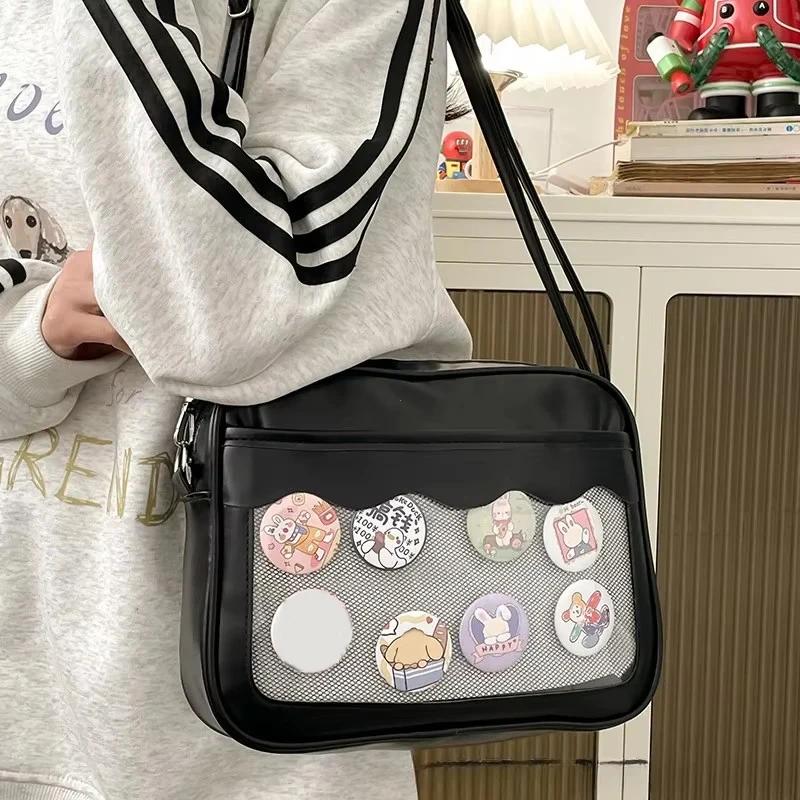 Bolso estilo ita de Harajuku para mujer, de PU, transparente, con bolsillo, estilo itabag, para uniforme de secundaria para niñas, bolso cruzado tipo bandolera JK