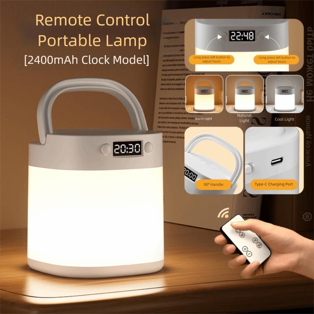 Dimmable Bedside Lamp Remote Control Reading Table Lamp Eye Protection Clock  Desktop