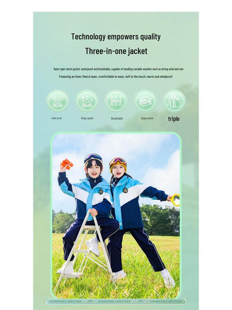 Children's Autumn/Winter School Uniform Set: Windbreaker & Sportswear Three-Piece for Kindergarten & Primary