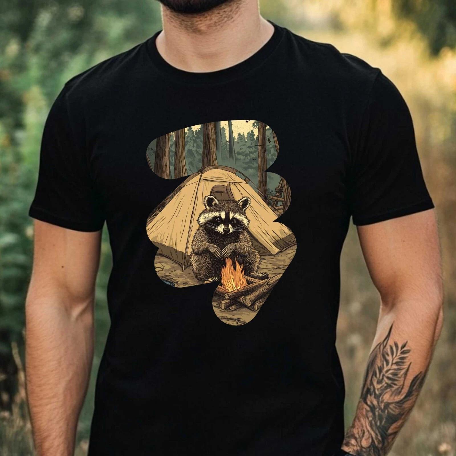 T-Shirt Herren Camping Waschbär Motiv Baumwolle Größe XS bis 5XL XXXXL