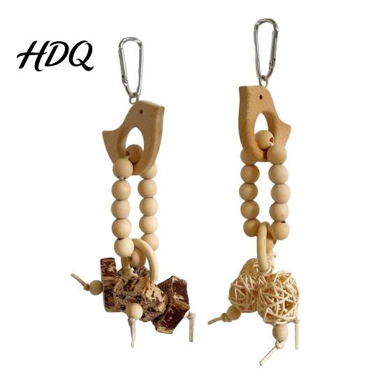 Carambola Bird Toy Wooden Blocks Parrot Toy Chew with Beads Rattan Balls or No Paint Dried Star Fruits Cage Accessory for Small Medium Parrots