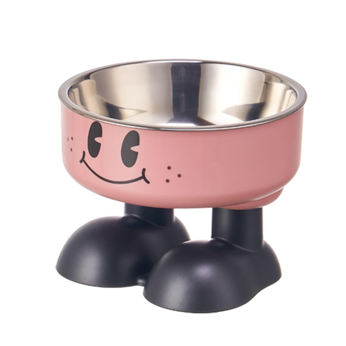 A Smiling Face Highlegged Pet Bowl Fashionable Stainless Steel Largecapacity Dog Bowl For Feeding And Water Neckprotectin