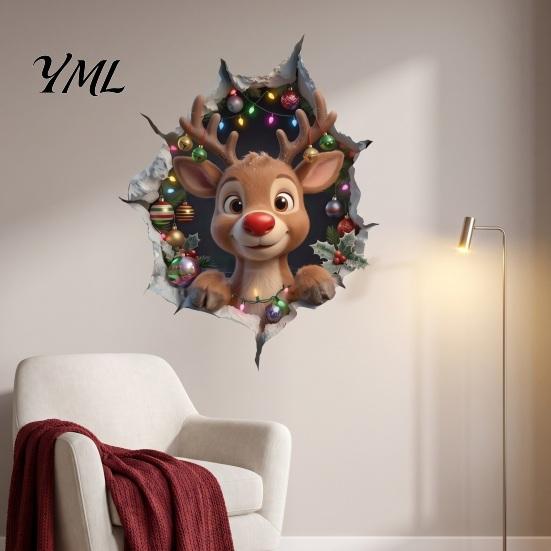 3D Christmas Decor Wall Stickers, Holiday Decals for Living Room Bedroom And Party Stickers Decor, Removable PVC Festive Art Home Entrance Classroom