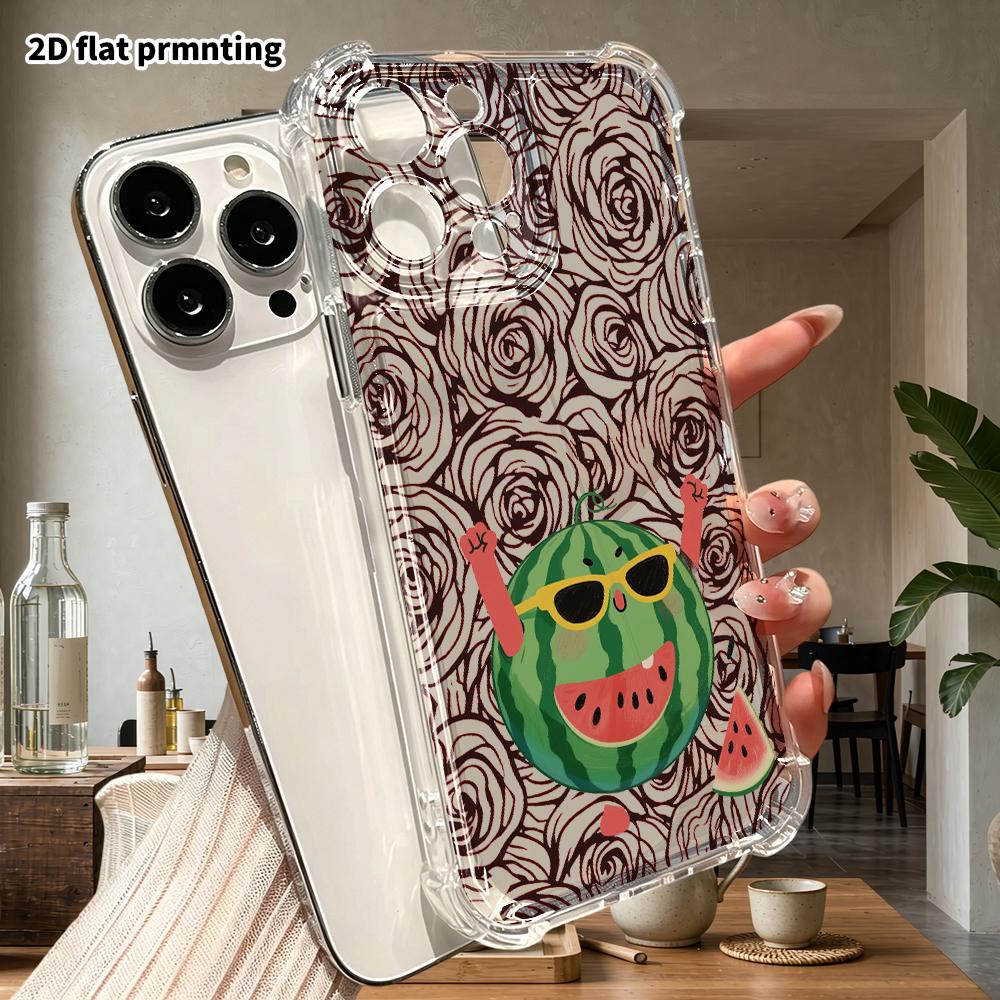 Phone case: 2D flat suitable for iPhone 18 17 16 15 14 13 Pro, transparent four corner protective case, Watermelon Man, Christmas and Halloween gifts