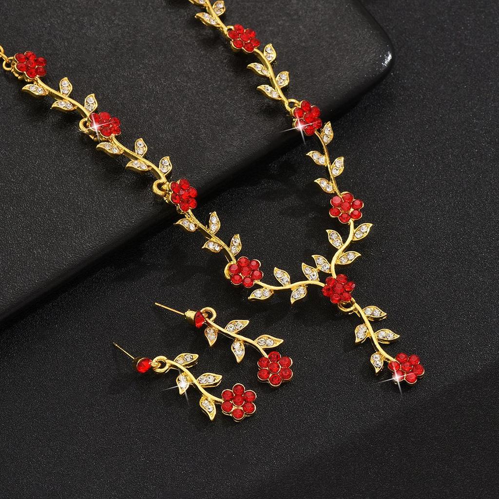 Simple Flower Necklace & Earrings Set - Multi-Color Bridal Jewelry Accessories