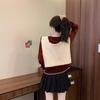 Chic Red Christmas Shawl Sweater for Women - Korean Style Knit Top, Petite Autumn/Winter Fashion