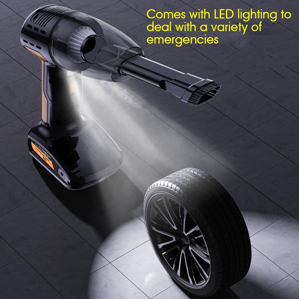 4 In 1 6000Pa Portable Car Vacuum Cleaner Cordless Interior Cleaner with LED Light Tire Pressure Gauge Inflator Auto Accessories