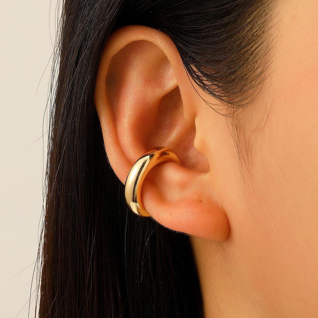 Clip per orecchio retrò francese a doppio strato in lega senza buco: Ear Cuff Semplice da Donna, Stile Freddo, di Nicchia Coreano, Temperamento