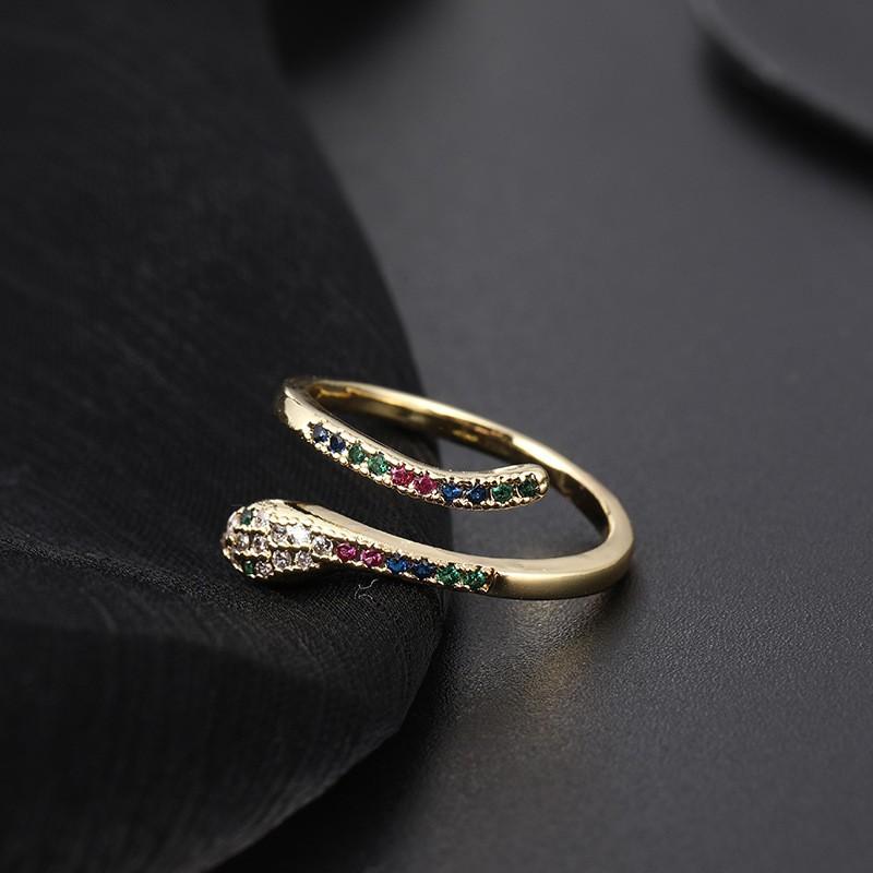 Vintage grandmother green gemstone ring zircon eye snake metal ring niche design temperament open ring
