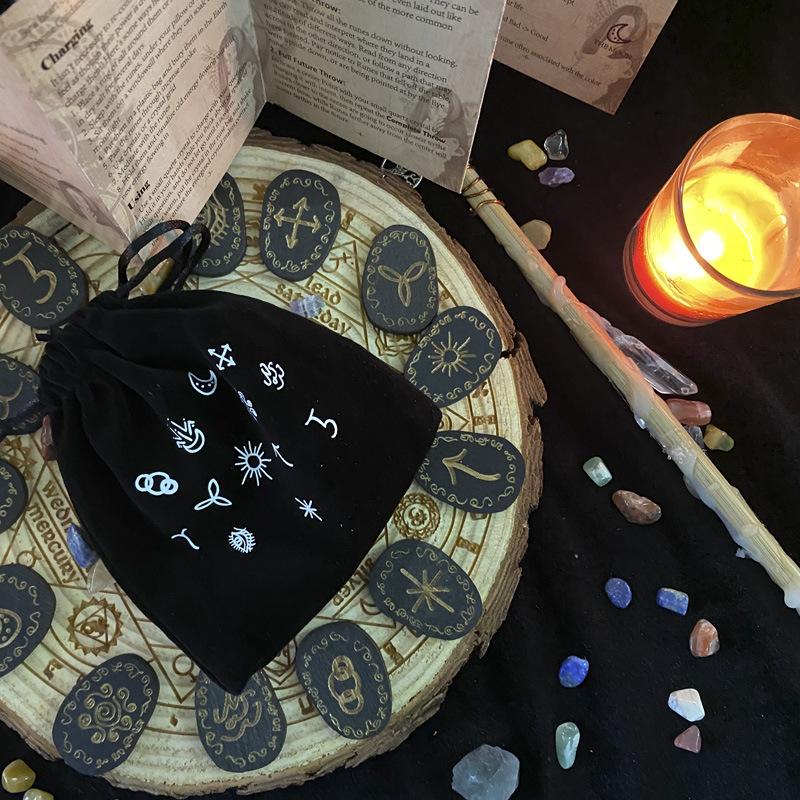 14 Pcs Wood Runes Stone Set Witches Rune Set Engraved Rune Symbol for Divination Altar Home Decor
