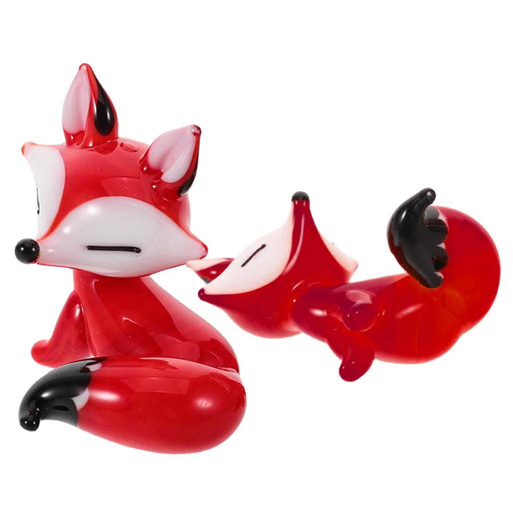 2Pcs Fox Collectibles Animals Figurines For Fairy Garden Miniatures Ornaments Small Glass Fox Statues Table Decoration