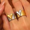 Stainless Steel Metal Heart Pattern Cuff Ring For Women Men Punk Hip Hop Gold Color Adjustable Wide Thick Finger Rings Jewelry