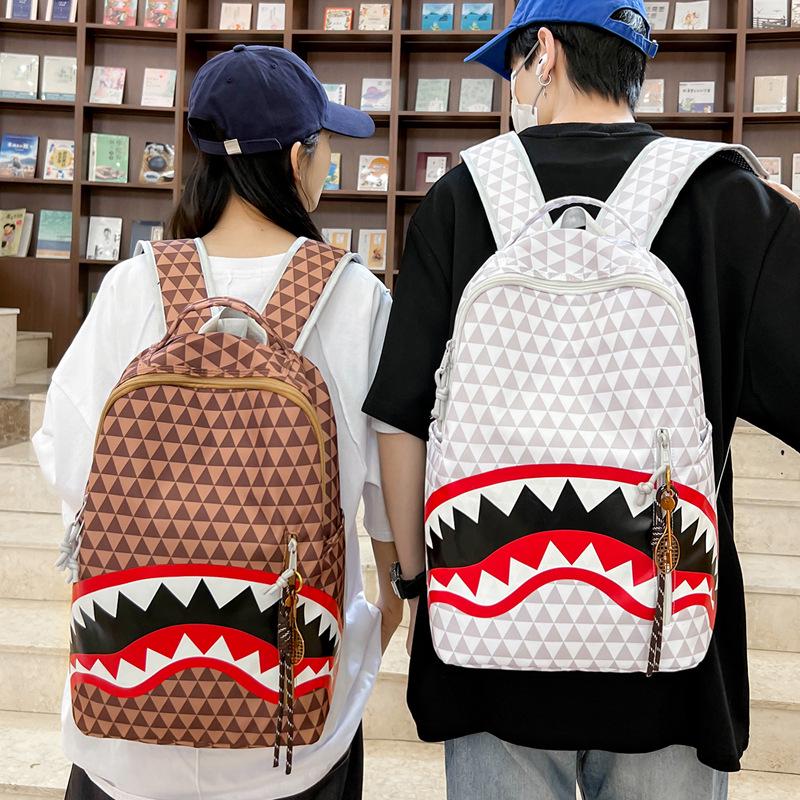 Shark Print Student Backpack, Large Capacity, Trendy, Fun, and Fashionable