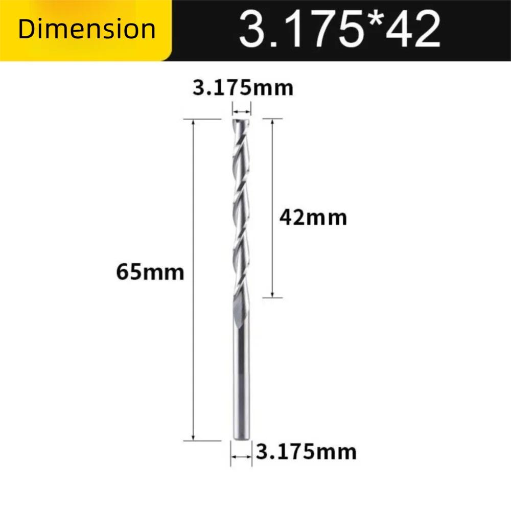 2 skärig träfräs 1/8"(3,175 mm) Skaft 2,0-3,175 mm Hårdmetall Spiralfräsar HRC45 Uppåtgående Graveringsverktyg Densitetsskiva