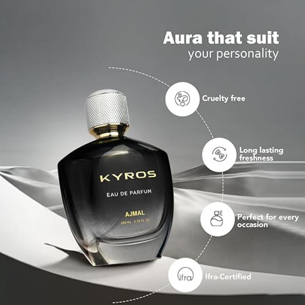 Ajmal Kyros Perfume | 100ml  | Long Lasting Oriental Woody Scent with Spicy, Amber & Musky Notes | | Daily, Office, Perfume for Man & Woman