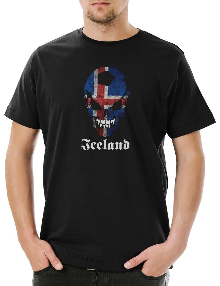 Classic Iceland Football Skull Flag Men's T-Shirt Soccer Hooligan Skull