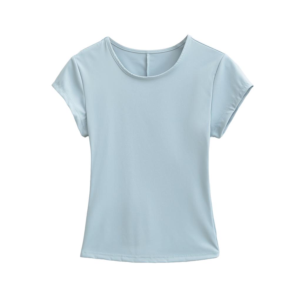 Crew neck short-sleeved T-shirt women's summer new American Spice Girl solid color slim-fitting and thin bottoming shirt sports top