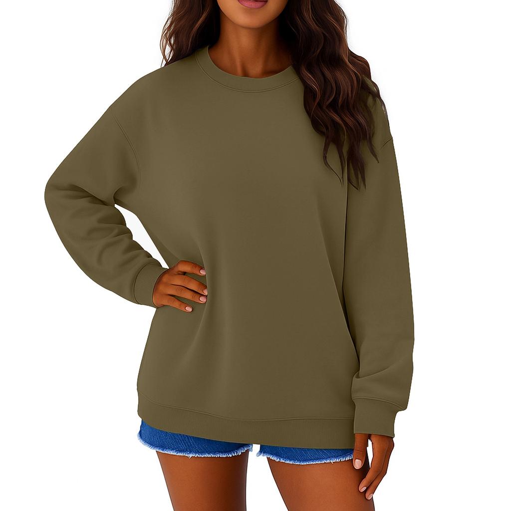 Moletom Casual Feminino de Veludo Cor Sólida Gola Redonda Solto