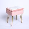 Vanity Stool Faux Fur with Storage, Anti-Slip Metal Legs Makeup Ottoman for Bedroom