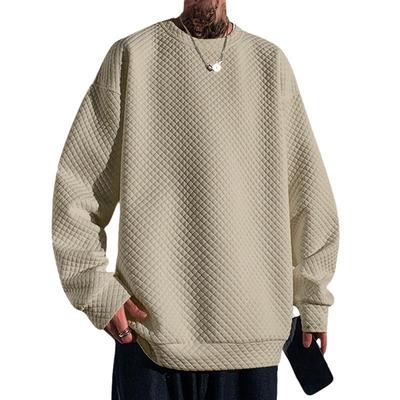 Spring Men's Trend Small Checkered Round Neck Pullover Casual Loose Knitted Long-sleeved Top Men