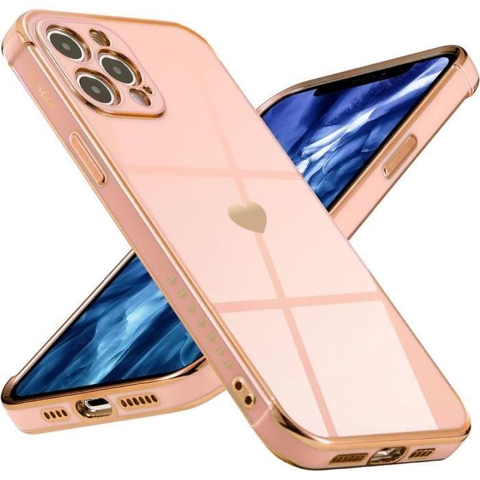 Protective Case - PROSHOP - iPhone 12 Pro - Luxury Gold Galvanized Pink - Heart Pattern - Soft
