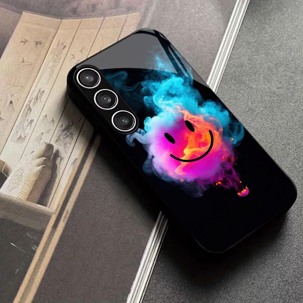 Anime Malerei Emoji Lachendes Gesicht Handyhülle Glas Handyhülle für Samsung Galaxy S26 S25 S24 S23 S22 S21 FE, Ultra, Plus Stoßfest
