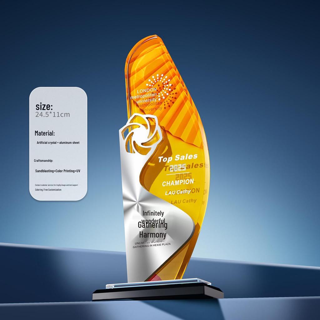 2025 Premium Crystal Trophy with Aluminum Plaque, Ideal for Employee Awards, Annual Meetings, Competitions, and Engraved Souvenirs