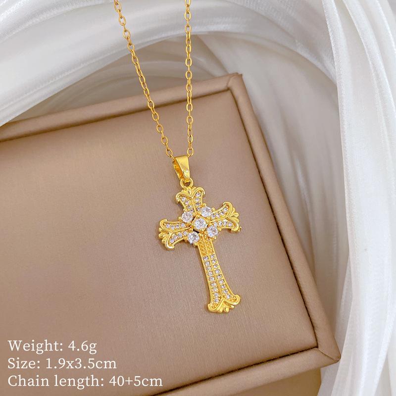 Copper Micro-Inlaid Light Luxury Fashion Personality Temperament Gorgeous Full Diamond Necklace Women'S Versatile Collarbone Chain Titanium Steel