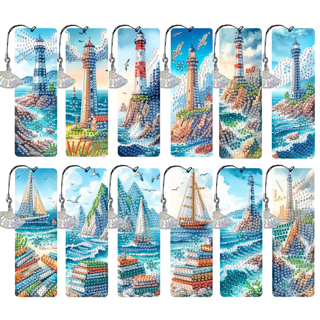 12Pcs Animal Landscape DIY Diamond Art Bookmark Irregular Shaped Diamonds Diamond Art Painting Bookmark for Reading Enthusiasts