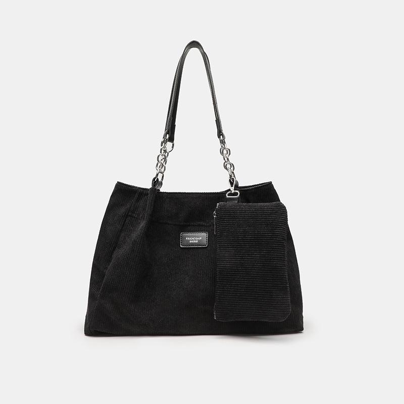 

College student class bag women s new autumn and winter fashion large-capacity shoulder bag corduroy commuter tote bag 36*12*28cm чёрный