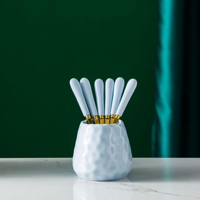 6pcs Fork and Storage Can Set Simple Nordic Style Fruit Fork Dessert Fork Tableware Practical Kitchenware